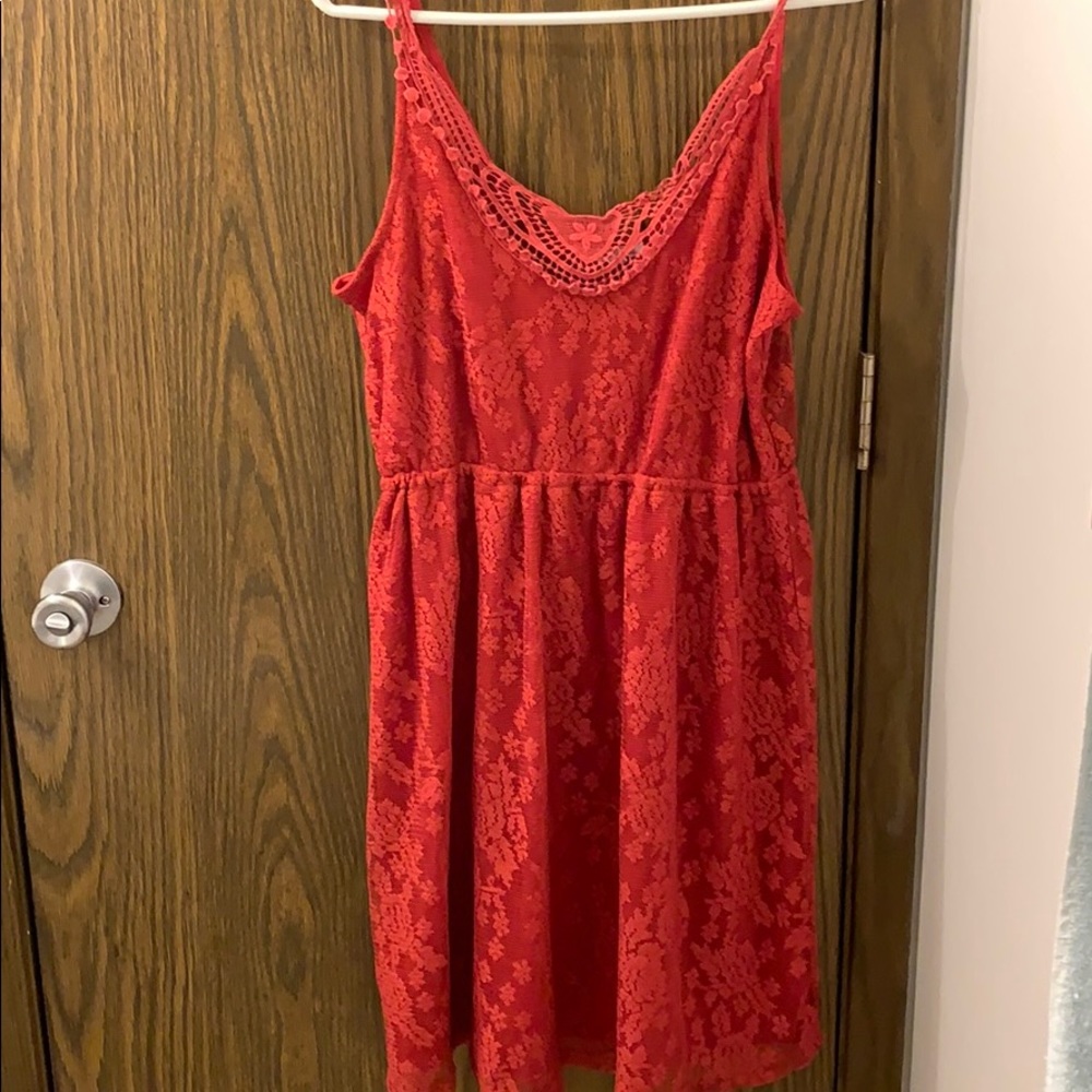 Red lace tank top dress